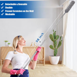 9Pcs Feather Duster with Extension Pole Up to 100'',Extendable Bendable Washable Long Feather Duster for Cleaning Ceiling Chandelier