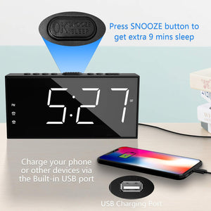 Alarm Clock for Bedroom, 2 Alarms Loud LED Big Display Plug in Simple Basic Digital Clock with USB Charging Port, Adjustable Volume, Dimmable, Snooze for Deep Sleepers Kids Elderly Home Office