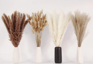 100 Stems Pampas Grass Contains Bunny Tails Dried Flowers, Reed Grass Bouquet for Wedding Boho Flowers Home Table Decor, Rustic Farmhouse Party (17", White and Brown)