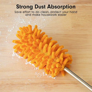 Hand Washable Dusters with 2pcs Replaceable Microfiber Head, Extendable Pole, Detachable Cleaning Supplies for Office, Car, Window, Furniture, Ceiling Fan, Bright Orange