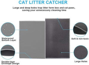 Cat Litter Mat Double Layer Waterproof Urine Proof Trapping Mat 1 Pack (Gray, 24x15 Inch (Pack of 1))