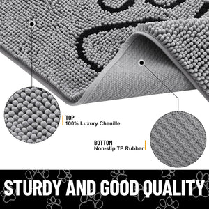 Door Mat for Muddy Paws, Absorbent Dirt Trapper Non-Slip Washable Mat, Quick Dry Chenille, Mud Mat for Dogs, Entry Indoor Door Mat for Inside Floor (30x20 Inches, Grey)