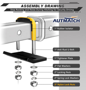 Hitch Tightener Anti-Rattle Clamp, Heavy Duty Hitch Stabilizer for 1.25" and 2" Trailer Hitches, Rubber Isolator and Anti-Rust Double Coating Protective, Yellow & Black