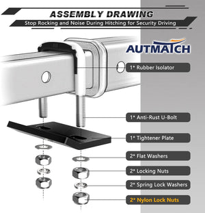 Hitch Tightener Anti-Rattle Clamp, Heavy Duty Hitch Stabilizer for 1.25" and 2" Trailer Hitches, Rubber Isolator and Anti-Rust Double Coating Protective, White & Black