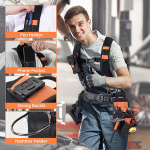 Tool Belt With Suspenders - Tool Belts for Men, 22 Pockets Tool Belt, Heavy Duty Tool Organizer for Framers Carpenter Electrician Construction Woodworker Orange