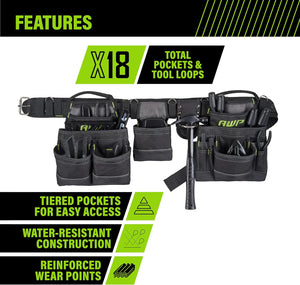 Carpenter Tool Rig with Carry Handles, Premium Tool Belt, Air-Mesh Padded Belt Fits Waists Up to 50 Inches,Black