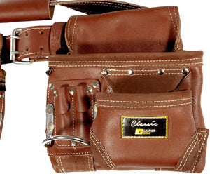 Rig Tool Belt 3450 Brown, with 10 Sliding Pouches and 3 Hammer Holders | Built Tough for Construction Work | Comfortable All Day | Commercial Grade Quality