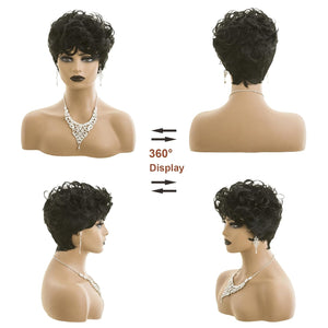 Short Wigs For Black Women Pixie Cut Wigs Natural Curly Black Wigs For Women Daily Wig Layered Wigs Natural Wavy Black Short Curly Pixie Wig for Women (Natural Black)