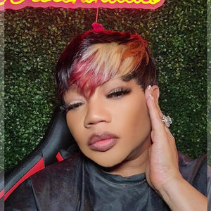 Pixie Cut Wig for Black Women Human Hair Multi-color Pixie Wig with Bangs Brazilian Virgin Human Hair Short Wigs