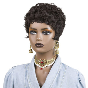 Short Pixie Cut Wigs for Black Women Drak Brown Short Wigs for Black Women Synthetic Curly Hair, Dark Broiwn