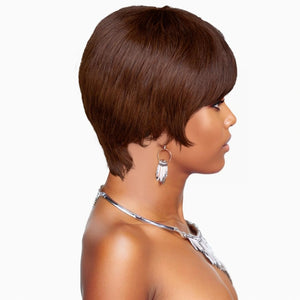 Layered Pixie Cut Short Wig With Bangs Tapered Style 100% Brazilian Human Hair Black with Auburn Highlights Ombre