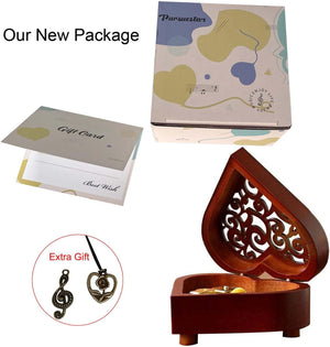 Amazing Grace Music Box, Heart Shaped Vintage Hollow Out Wood Mechanism Wind Up Musical Box Gifts for Birthday Christmas Wedding Valentine's Day