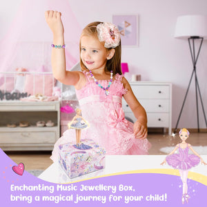 Musical Jewelry Box for Girls with Unicorn Jewelry Set, Kids Jewelry Box Music Box with Spinning Ballerina Birthday Gifts for Girls, Ballerina Swan Lake Tune