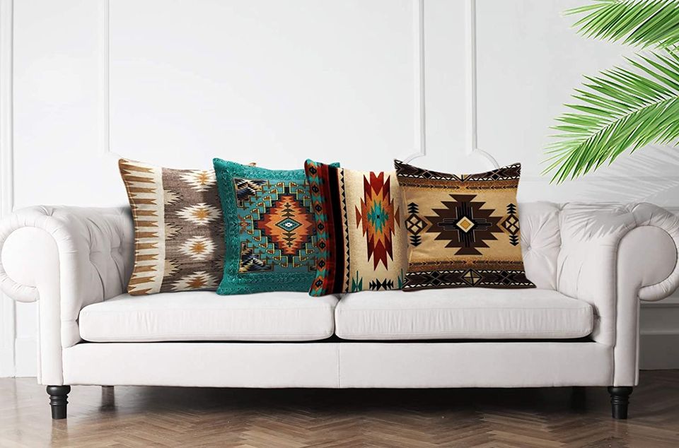 Set of 4 Rustic Southwestern Pillow Covers, 20 x 20, Native Tribal Boho Lodge Western Home Decor