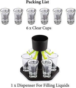 Shot dispenser with 6 shot glasses