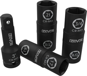 1/2-Inch Impact Socket Set w/ 6 Total Lug Nut Sizes|Cr-Mo Steel, Full Impact Grade