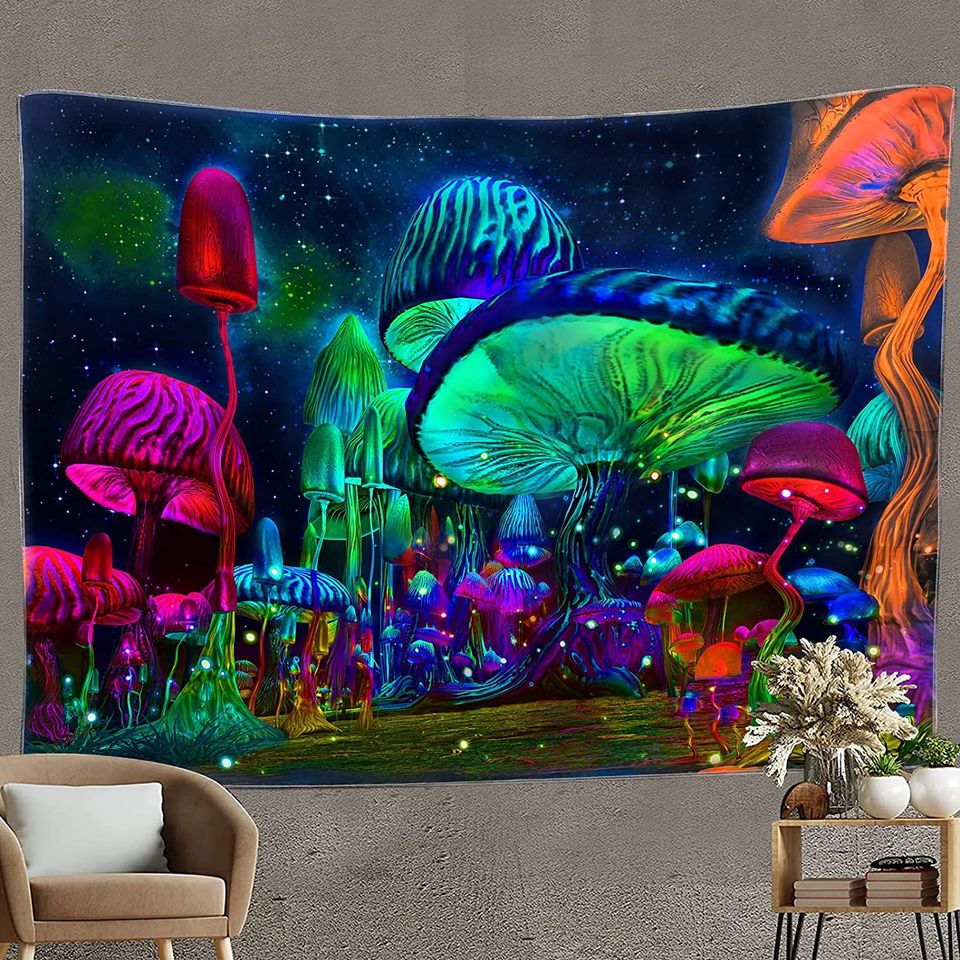 💯NEW❗ Mushroom Tapestry Trippy Plant Starry Night Wall Hanging Home Decor 29x39"