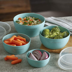 Set of 4, Classic Prep Bowls with Lids, Aqua Sky