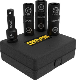 1/2-Inch Impact Socket Set w/ 6 Total Lug Nut Sizes|Cr-Mo Steel, Full Impact Grade