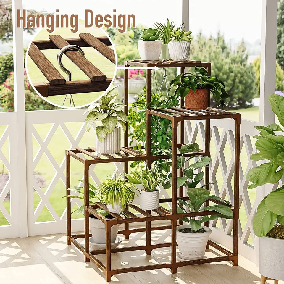 corner hanging plant shelf Indoor Outdoor Corner Plant Stand Hanging Plant Holder Rack – Shop Premium