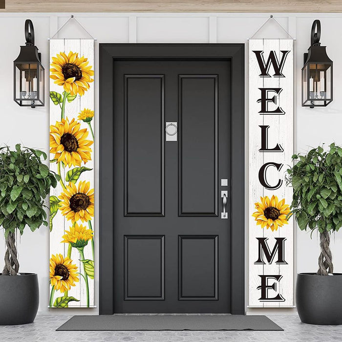 Tall Sunflower Welcome Hanging Door Banner Fall Seasonal Decor