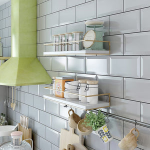 Set of 2 White Floating Shelves Golden Towel Rack, Decorative Storage Shelves for Bathroom, Kitchen