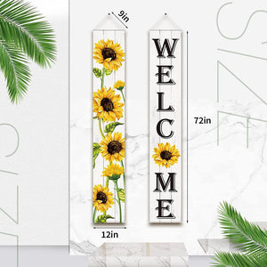 Tall Sunflower Welcome Hanging Door Banner Fall Seasonal Decor