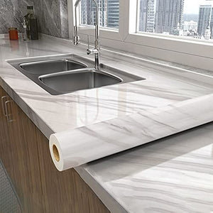 ��Marble Countertop Paper Granite Gray/White Wallpaper Glossy Peel and Stick Adhesive 16"x120"��