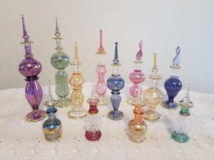 ⚡FLASH DEALS⚡Set of 12 Egyptian Perfume Bottles Mix Collection Hand Blown Decorative Pyrex Glass Handmade Golden Home Decor