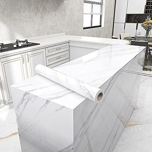 ��Marble Countertop Paper Granite Gray/White Wallpaper Glossy Peel and Stick Adhesive 16"x120"��