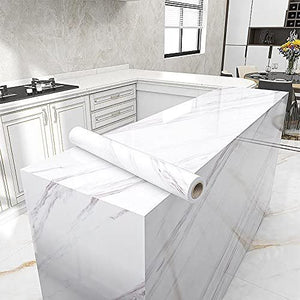 ��Marble Countertop Paper Granite Gray/White Wallpaper Glossy Peel and Stick Adhesive 16"x120"��