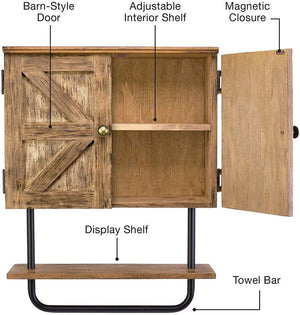 Rustic Wall Cabinet with Towel Bar, Brown