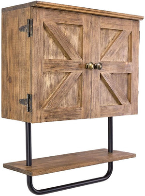 Rustic Wall Cabinet with Towel Bar, Brown