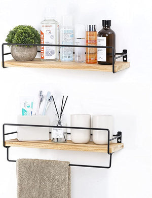 💖NEW💖Set of 2 Rustic Floating Shelves Wood Storage Wall Shelf for Kitchen Bathroom Bedroom