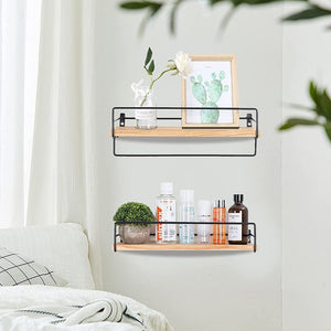 💖NEW💖Set of 2 Rustic Floating Shelves Wood Storage Wall Shelf for Kitchen Bathroom Bedroom