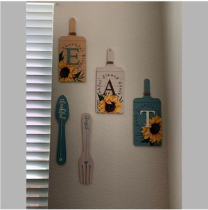 🔥SALE🔥3 Colors Sunflower Kitchen Decor, Eat Signs Chopping Board Fork and Spoon Wooden Hanging Wall Plaques