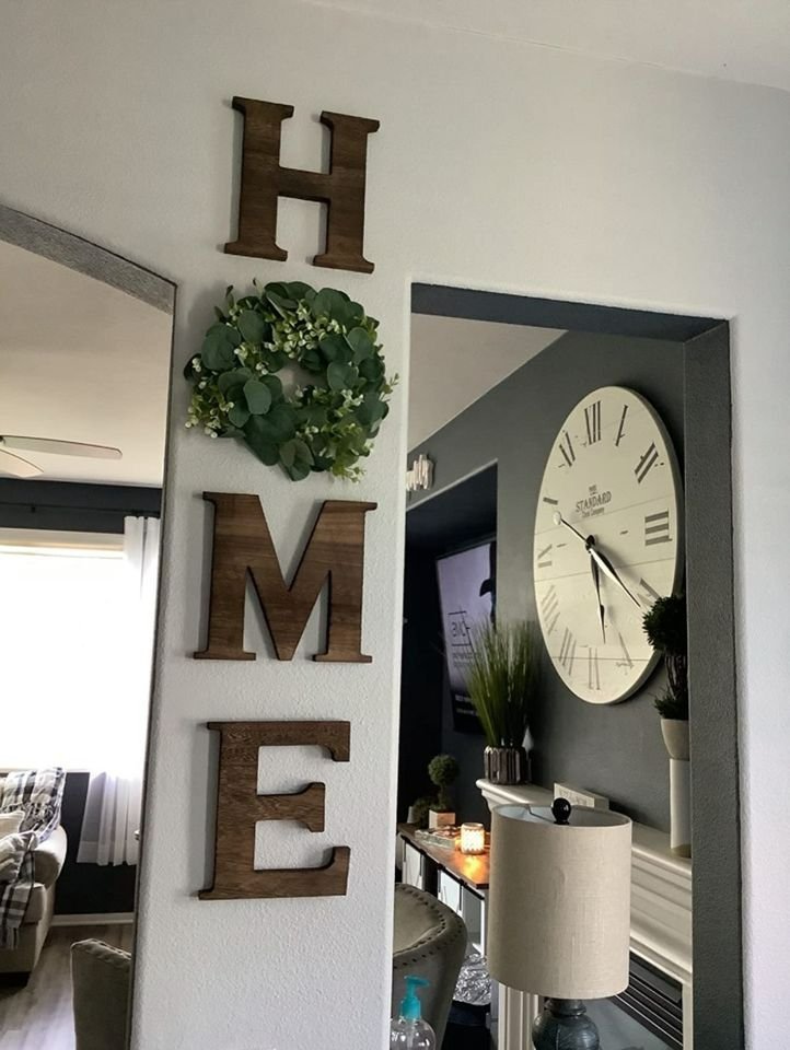 Rustic Wood Home Wall Hanging Sign Artificial Eucalytus Wreath Letters