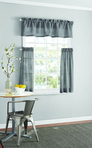 (Gray) Kitchen Window Curtain Tier & Valance, 3-PCS Set