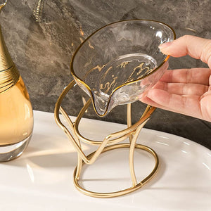 Self Draining Soap Tray with Gold Iron Frame