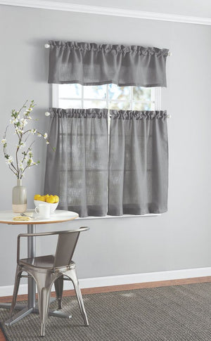 (Gray) Kitchen Window Curtain Tier & Valance, 3-PCS Set