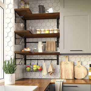 Set of 3 Rustic Wall Mounted Corner Floating Shelves