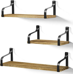 Set of 3 Rustic Wood Wall Storage Shelves