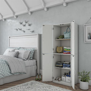 🔥 HOT SALE 🔥 4 Door Adjustable Storage Cabinet (White Stipple)