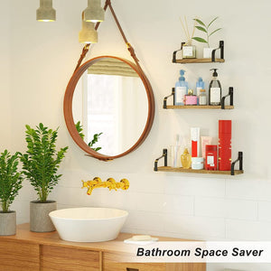 Set of 3 Rustic Wood Wall Storage Shelves