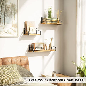 Set of 3 Rustic Wood Wall Storage Shelves