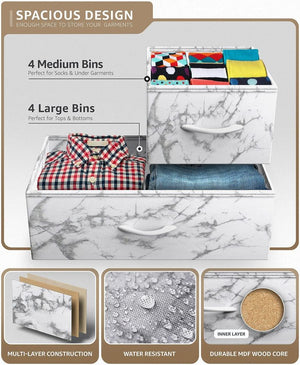 ❤️ 8 Drawers Storage Tower Unit for Entryway (Marble White) ❤️