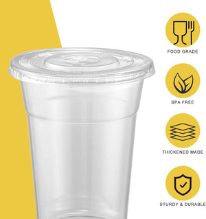 [100 Sets - 16oz] Plastic Cups with Lids and Straws, Disposable Cups for Iced Coffee, Smoothie, Milkshake, Cold Drinks - Clear