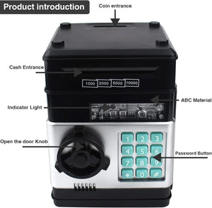 Piggy Bank Electronic Mini ATM for Kids Baby Toy, Safe Coin Banks Money Saving Box, Black