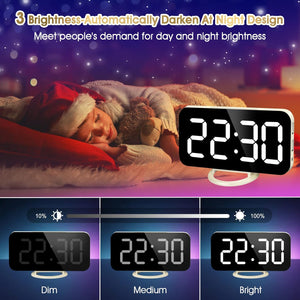 Large Mirrored LED Display with Dual USB Ports, Snooze Function Dim Mode Wall Hanging Decor