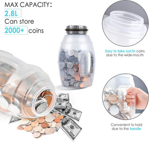 X-Large Piggy Bank for Adults, Digital Coin Counting Bank with LCD Counter, 2.8L Capacity Coin Bank Money Jar, Gray